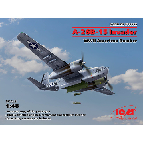 ICM 1/48 A-26B-15 Invader WWII American Bomber Plastic Model Kit