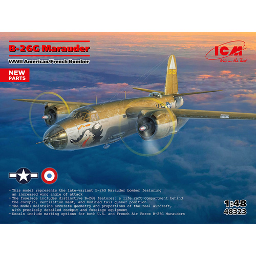 ICM 1/48 B-26G Marauder WWII American/France Bomber Plastic Model Kit
