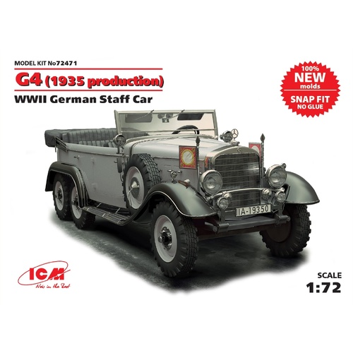 ICM 1/72 G4 (1935 Production) WWII German Staff Car snap fit/no glue Plastic Model Kit