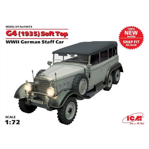 ICM 1/72 G4 (1935 Production) Soft Top WWII German Staff Car snap fit/no glue Plastic Model Kit
