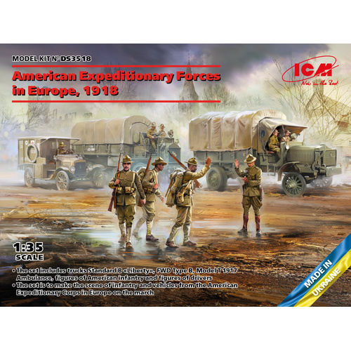 ICM 1/35 American Expeditionary Forces in Europe 1918 Plastic Model Kit Diorama Set