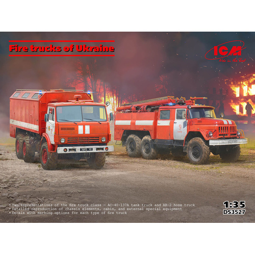ICM 1/35 Fire trucks of Ukraine Plastic Model Kit Diorama Set