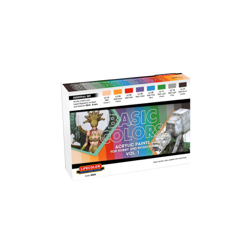 LifeColor Essential Basic Colours Set 4 (8 x 22ml Matt Colours) Acrylic Paint Set