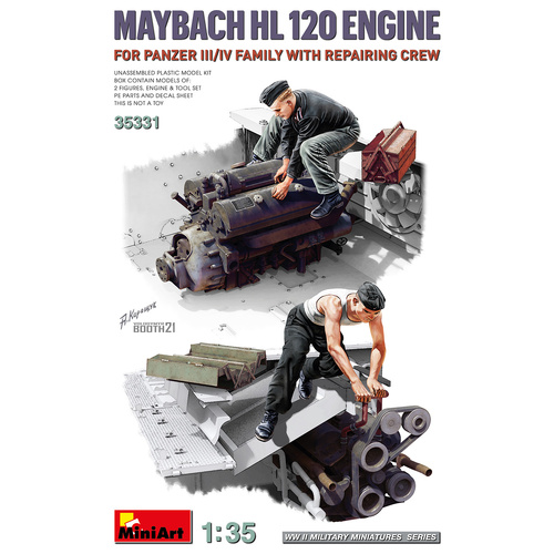 MiniArt 1/35 Maybach HL 120 Engine for Panzer III/IV Family w/Repair Crew Plastic Model Kit