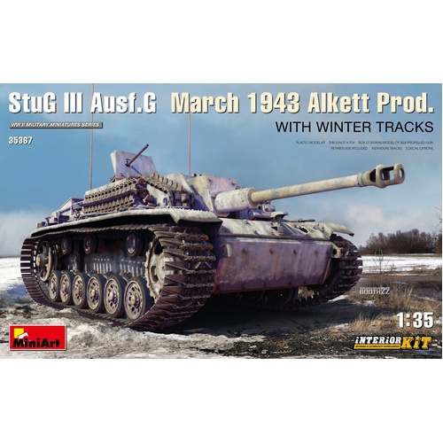 MiniArt 1/35 StuG III Ausf. G March 1943 Alkett Prod w/Winter Tracks. Interior Kit Plastic Model Kit