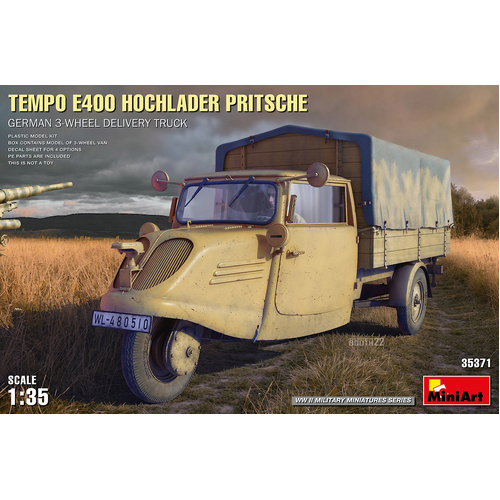 MiniArt 1/35 Tempo E400 Hochlader Pritsche. German 3-Wheel Delivery Truck Plastic Model Kit