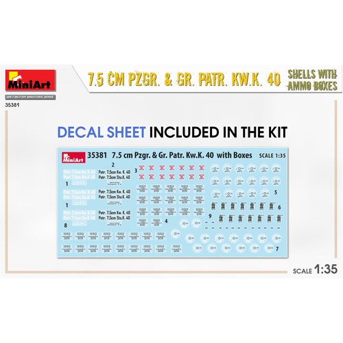 MiniArt 1/35 7.5 cm Pzgr. & Gr. Patr. Kw.K. 40 Shells with Ammo Boxes Plastic Model Kit
