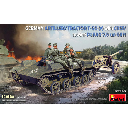 MiniArt 1/35 German Artillery Tractor T-60 (r) w/PaK40 Gun & Crew Plastic Model Kit