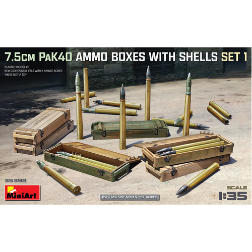 MiniArt 1/35 7.5cm PaK40 Ammo Boxes w/Shells Set 1 Plastic Model Kit