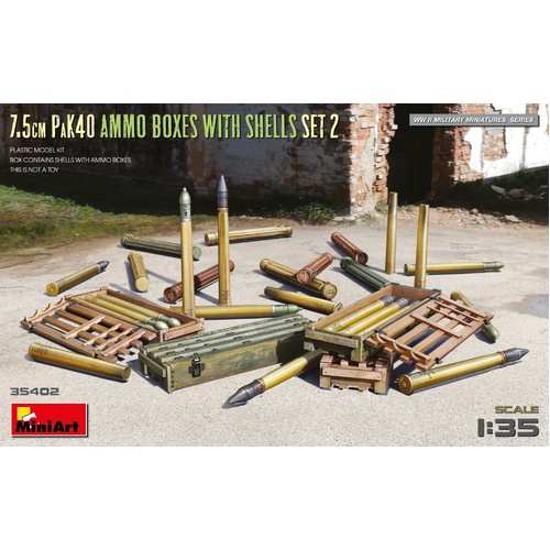 MiniArt 1/35 7.5cm PaK40 Ammo Boxes w/Shells Set 2 Plastic Model Kit