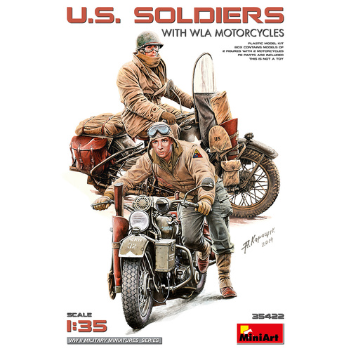 MiniArt 1/35 U.S. Soldiers w/ WLA Motorcycles Plastic Model Kit