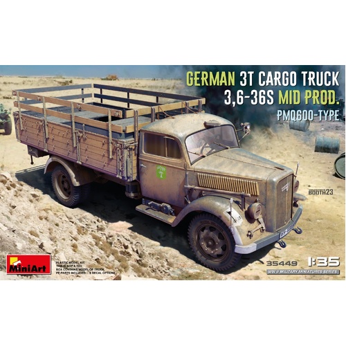 MiniArt 1/35 German 3t Cargo Truck 3.6-36S Mid Prod. PmQ600-Type Plastic Model Kit