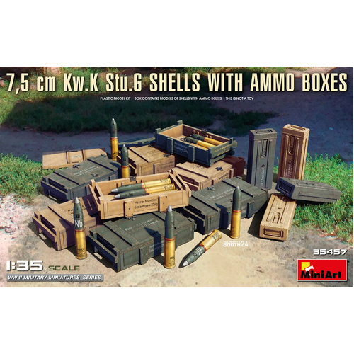 MiniArt 1/35 7.5 cm Kw.K Stu.G Shells with Ammo Boxes Plastic Model Kit