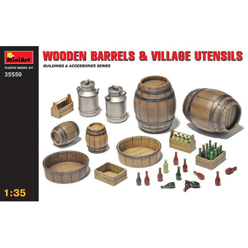 MiniArt 1/35 Wooden Barrels & Village Utensils  Plastic Model Kit