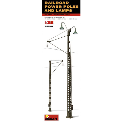 MiniArt 1/35 Railroad Power Poles & Lamps Plastic Model Kit