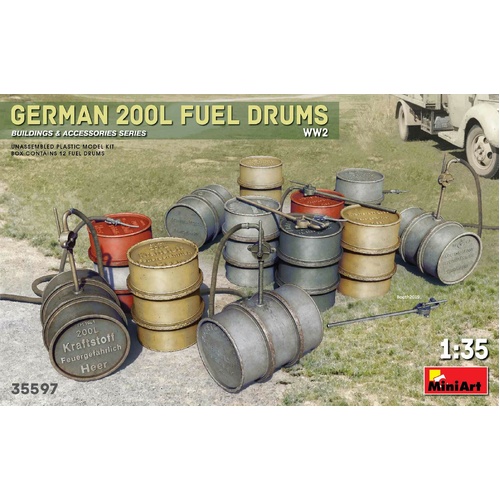 MiniArt 1/35 German 200L Fuel Drum Set WW2 Plastic Model Kit