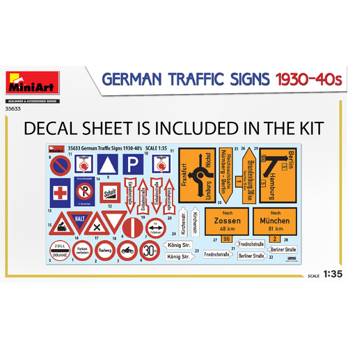MiniArt 1/35 German Traffic Signs 1930-40’s Plastic Model Kit