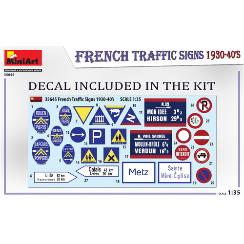 MiniArt 1/35 French Traffic Signs 1930-40’s Plastic Model Kit