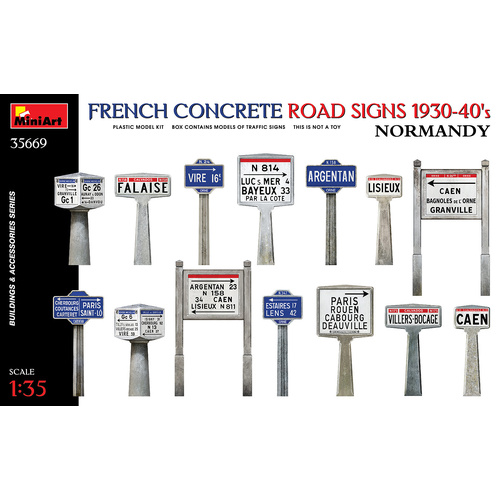 MiniArt 1/35 French Concrete Road Signs 1930-40's. Normandy Plastic Model Kit
