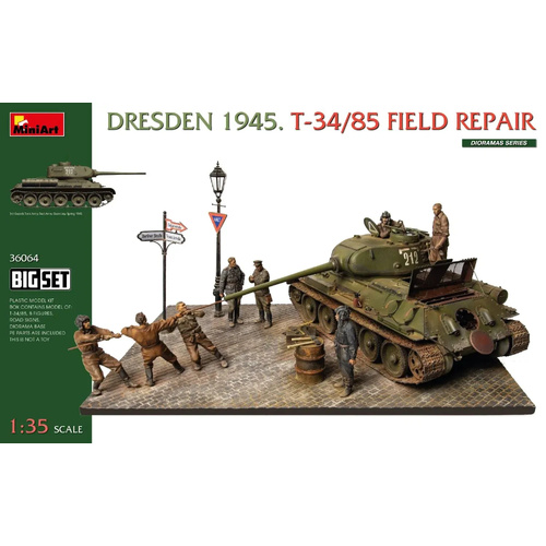 MiniArt 1/35 Dresden 1945. T-34/85 Field Repair. Big Set Plastic Model Kit