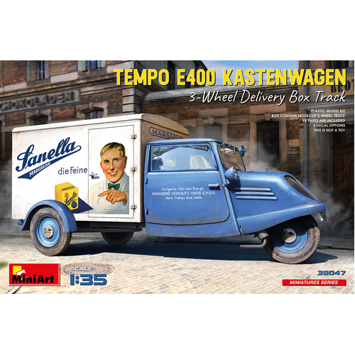 MiniArt 1/35 Tempo E400 Kastenwagen 3-Wheel Delivery Box Track Plastic Model Kit