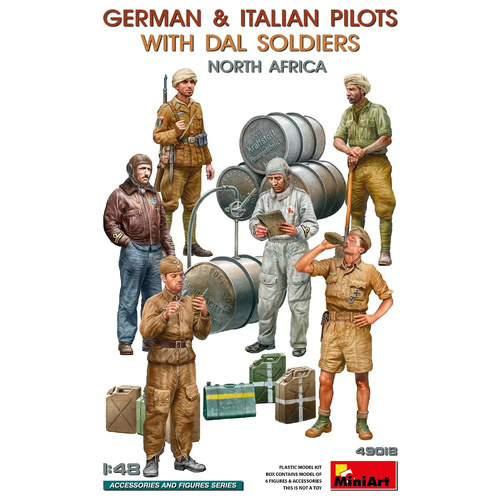 MiniArt 1/48 German & Italian Pilots w/DAL Soldiers. North Africa Plastic Model Kit