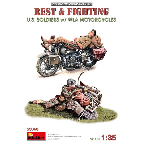 MiniArt 1/35 Rest & Fighting. U.S. Soldiers w/ WLA Motorcycles Plastic Model Kit