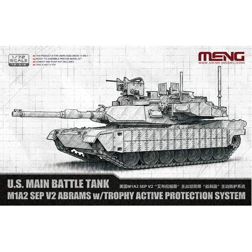 Meng 1/72 U.S. Main Battle Tank M1A2 SEP V2 Abrams w/Trophy Active Protection System Plastic Model Kit