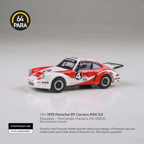 Para64 1/64 1976 Porsche 911 Carrera RSR 3.0 Equador - Fernando Madera LHD Diecast Model Car