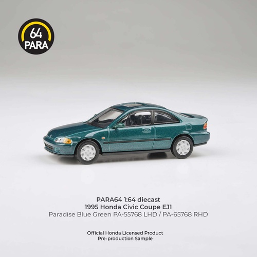 Para64 1/64 1995 Honda Civic Coupe EJ1 Paradise Blue Green RHD Diecast Model Car