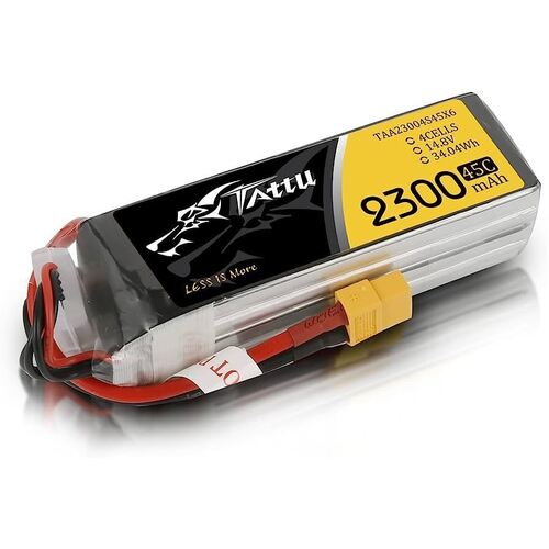 Tattu 2300mAh 45C 14.8V 4S1P Lipo Battery (XT60 Plug)