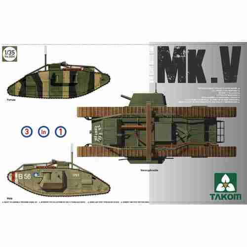 Takom 1/35 WWI Heavy Battle Tank Mk V 3 in 1 Plastic Model Kit