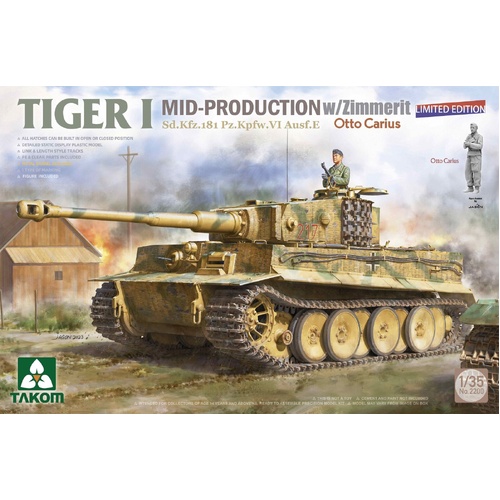 Takom 1/35 Tiger I Mid-Production w/Zimmerit Sd.Kfz.181 Pz.Kpfw.VI Ausf.E Otto Carius (Limited edition) Plastic Model Kit