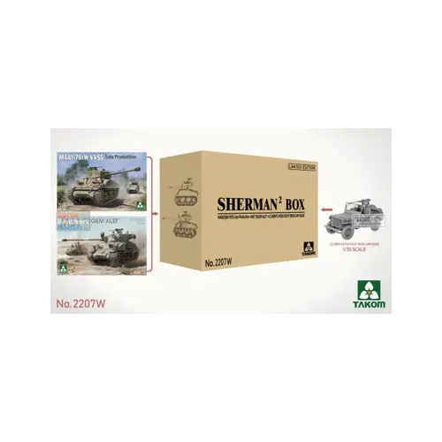 Takom 1/35 Sherman² Box M4A1(76W) VVSS Late Production+M51 "DEGEM ALEF"+US Army1/4Ton Utility Truck & MP Figure Plastic Model Kit